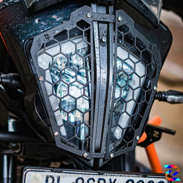 ZANA HEAD LIGHT GRILL HEXAGONAL BLACK STAINLESS STEEL KTM ADVENTURE 390/250 - Image 3