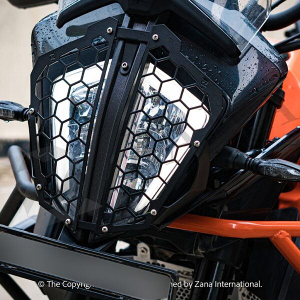 ZANA HEAD LIGHT GRILL HEXAGONAL BLACK STAINLESS STEEL KTM ADVENTURE 390/250 - Image 2